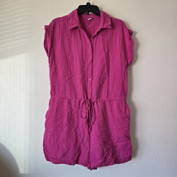 Old Navy Pants - Old Navy Womens Medium Cotton Crinkle Gauze Romper Pink Beach Barbie Lightweight